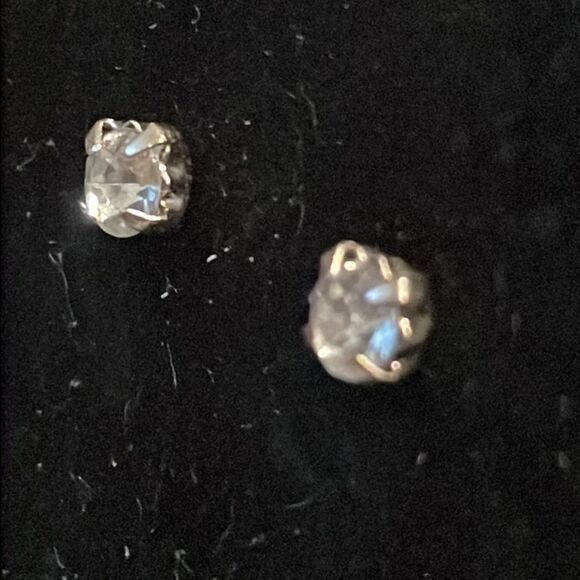 0.5” silver tone dainty solitaire cut cubic zirconia stud earrings - Picture 7 of 11